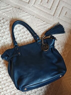Michael Kors Deep Navy Leather Tote with Tassel Charm